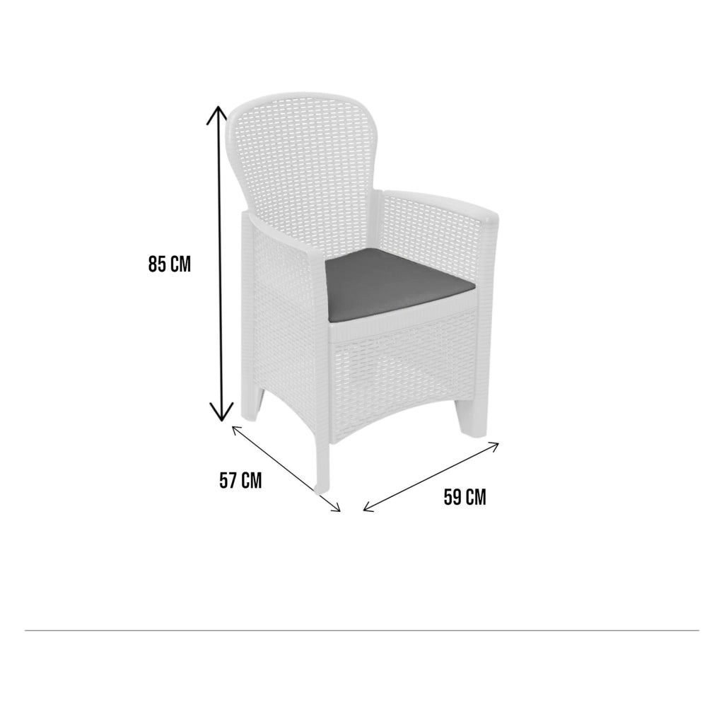 Sedia da esterno Amilton, Seduta da giardino, Poltrona outdoor effetto rattan, 100 % Made in Italy, Cm 60x58h89, Bianco