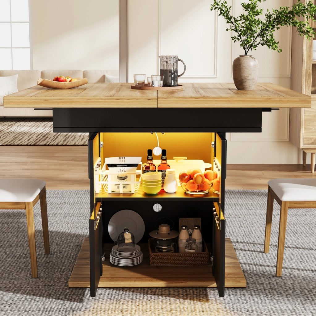 Tavolo allungabile con vano contenitore e illuminazione LED; 110/140x80x76 cm; MDF e metallo; nero