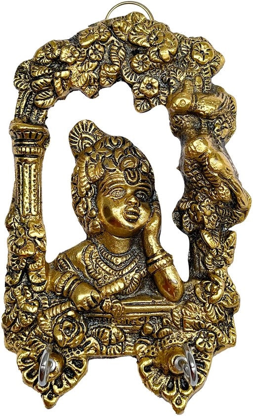 Statuetta di Krishna in metallo, Idolo di Krishna - Dio hindu dell'amore e della gioia divina - Idolo di Murlidhar Krishna per il festival religioso indiano - Decorazione per la casa... (Chiavefardello di Krishna)