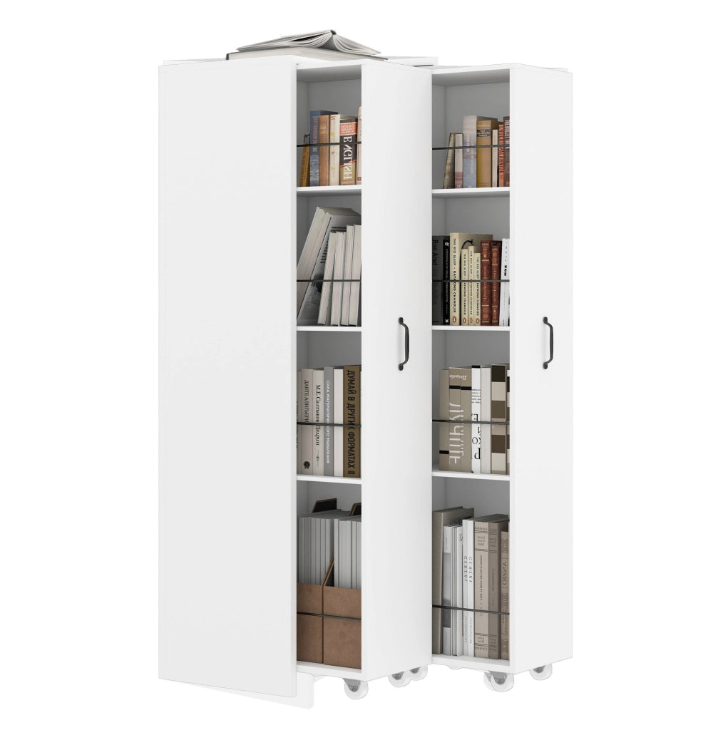 Libreria estensibile bianca con ruote, 4 ripiani