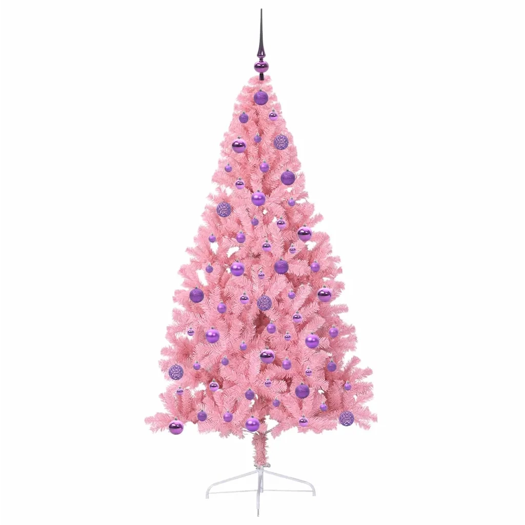 Albero di Natale artificiale con luci integrate Rosa 180 cm PVC