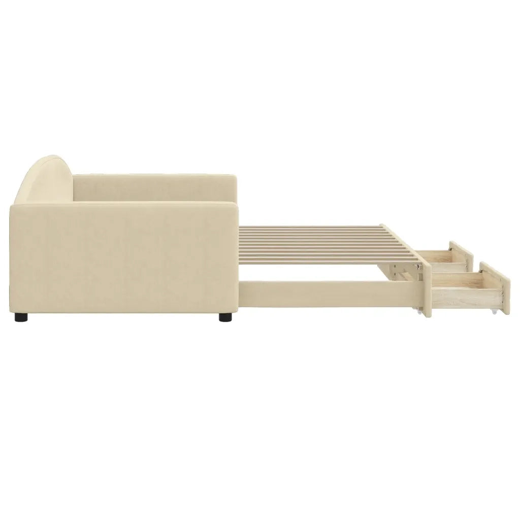 Divano Letto Estraibile con Cassetti Crema 100x200cm in Tessuto 3197233