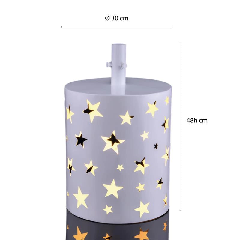 MAURY'S BASE SUPPORTO ALBERO DI NATALE IN METALLO BIANCO CON STELLE E LED DIMENSOINI 30X30X48H CM