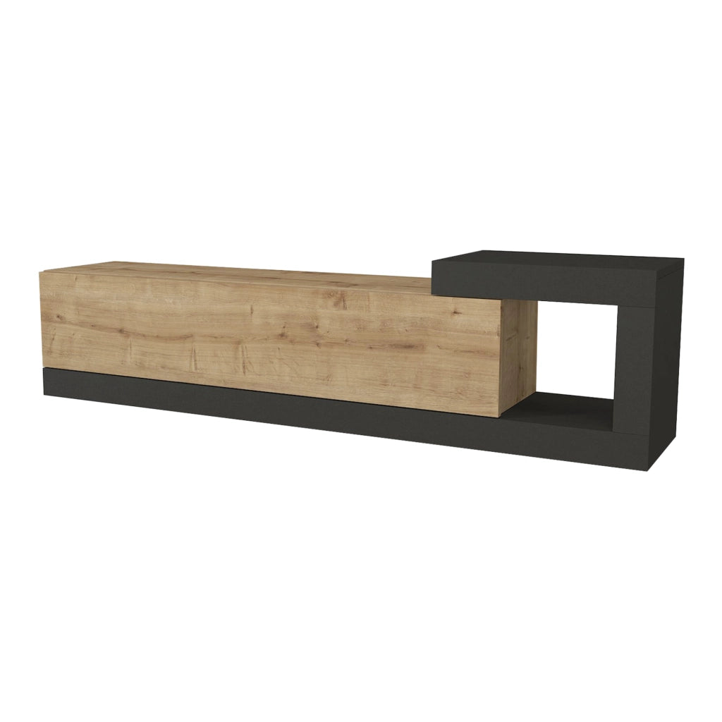 Mobile TV Sospeso 150 x 29,5 x 38,5 cm Mobile Porta TV a Parete Supporto TV a Muro con Anta a Ribalta e Scomparto Laterale Aperto - Effetto Rovere / Antracite [en.casa]