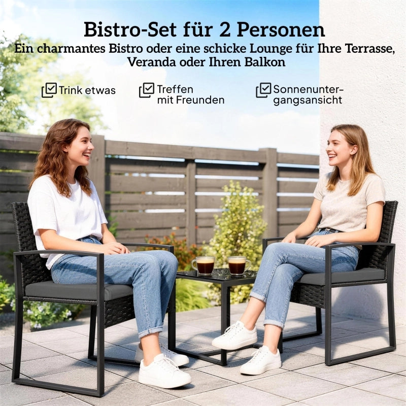 DESMIU Set relax da esterno 2 poltrone e tavolino con cuscini sfoderabili in acciaio grigio scuro