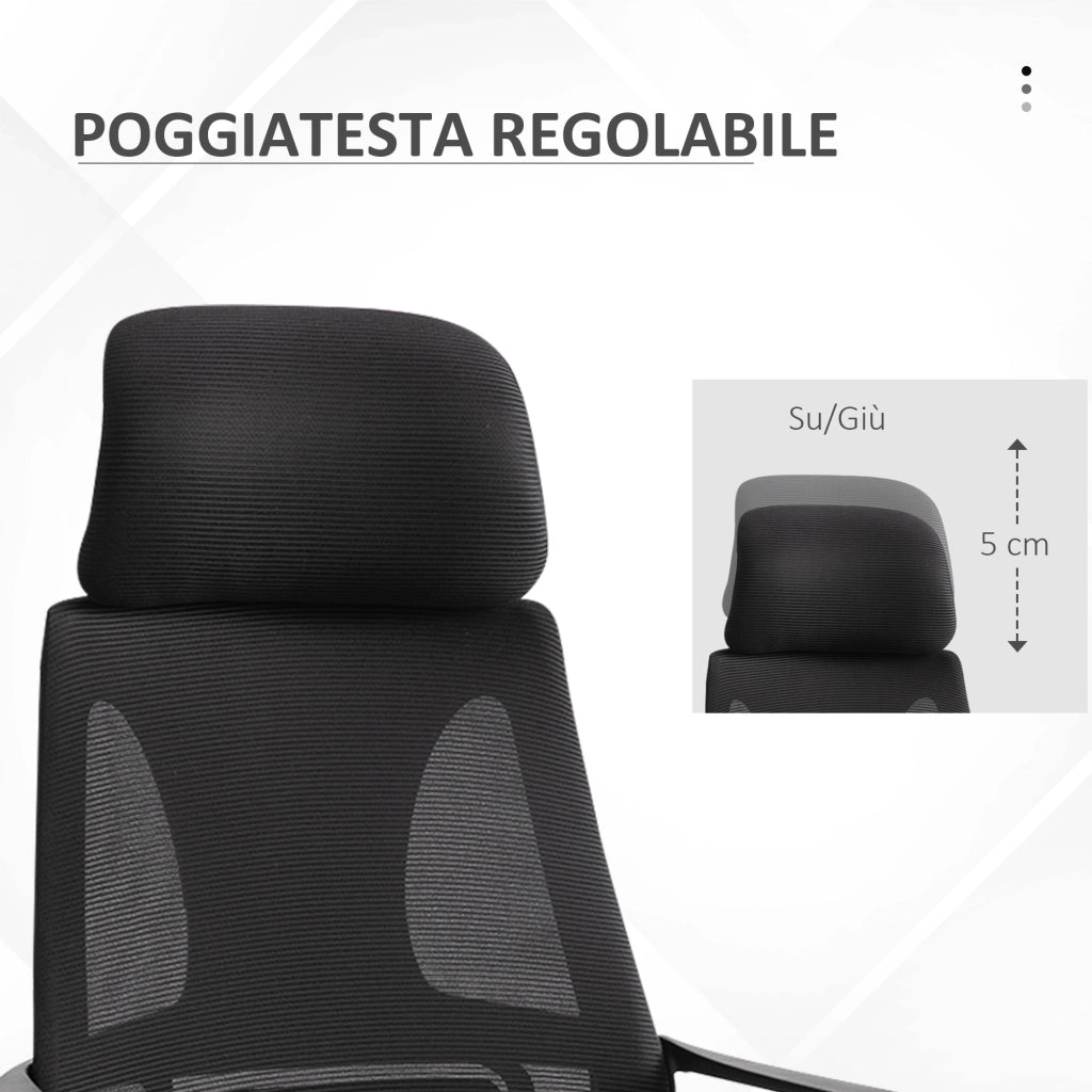 Sedia da Ufficio Reclinabile ¨C Xylo ¨C Nero Poliestere Poggiatesta Supporto Lombare 64x55x116-126 cm