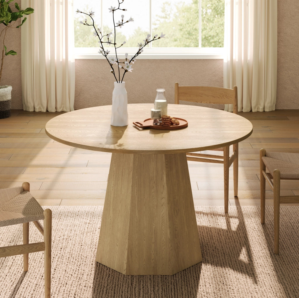 Tavolo da pranzo rotondo 120 cm per 4-6 persone; stile scandinavo; MDF; rovere