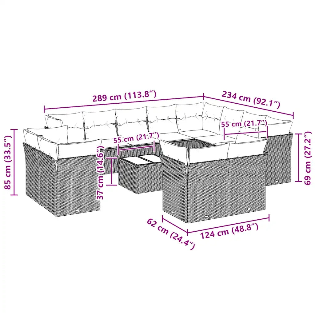 Set Divani Giardino 13 pz con Cuscini Grigio Chiaro Polyrattan