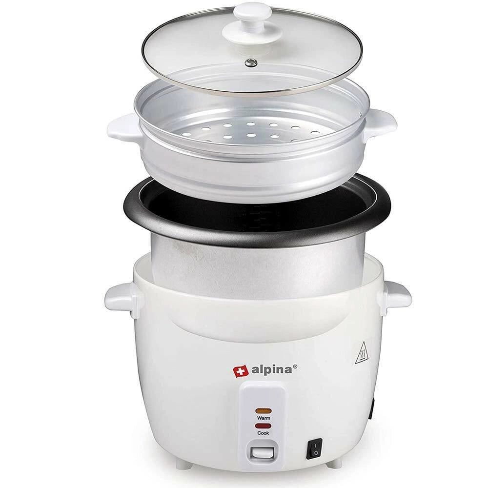 Cuociriso Elettrico 700W Risottiera con Vassoio Cottura Vapore Alpina 1,8 Lt