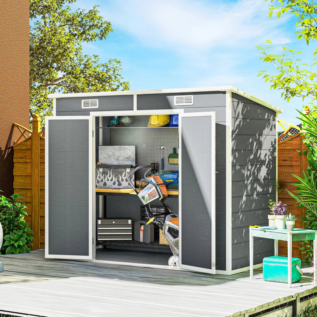 Casetta da giardino in plastica ¨C zephmum ¨C grigio 240x130 cm con finestra e porta
