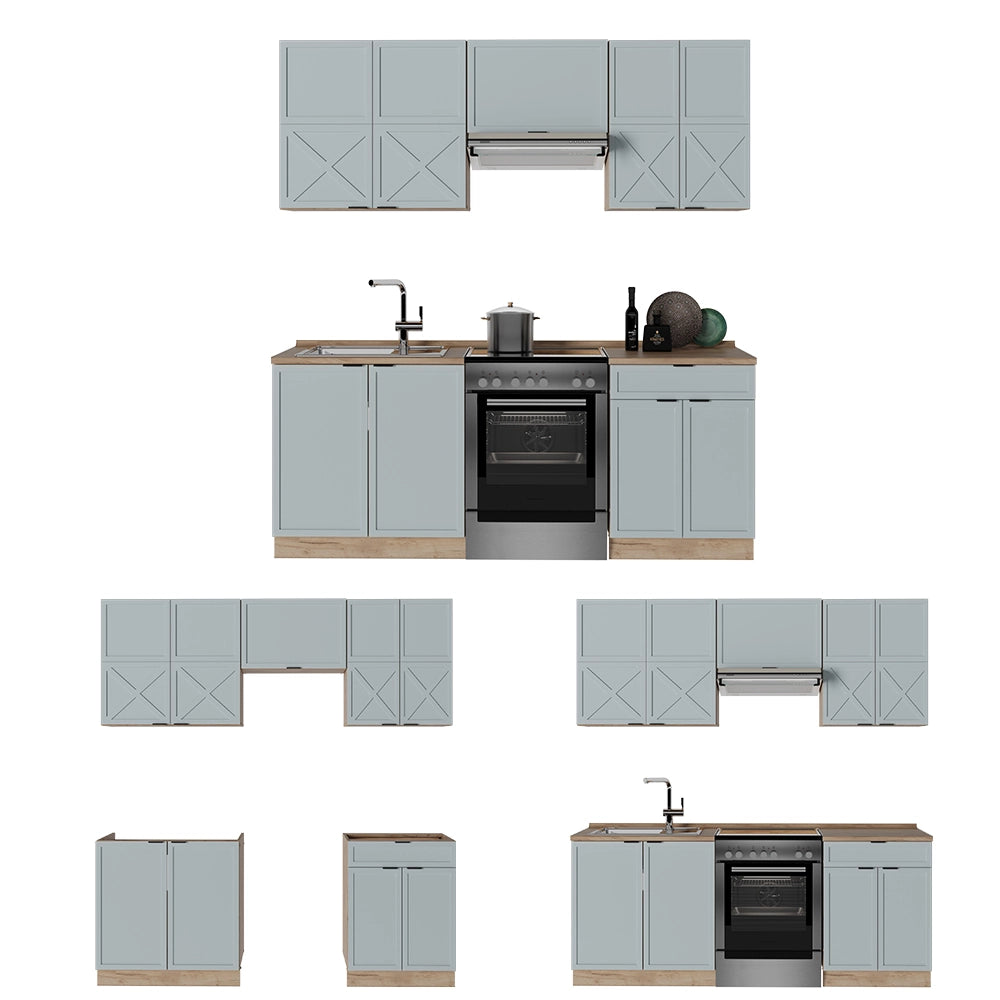 Vicco Cucina componibile Rovere blu-grigio chiaro/oro 200 cm senza piano di lavoro
