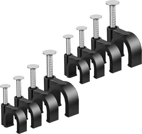 Cassetti di fissaggio cavo - 400 pezzi 4 mm 6 mm 8 mm 10 mm neri, fissaggi cavo con chiodo inserito - clip cavo.