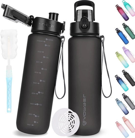 Ottima Bottiglia Sportiva da 1 Litro con Filtro e Setaccio, Impermeabile, BPA e Tritan, Ideale per Fitness, Escursioni, Campeggio, Scuola e Ufficio