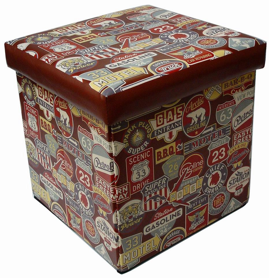 Biscottini Pouf contenitore richiudibile in ecopelle targhe Praticissimo 32x32x32