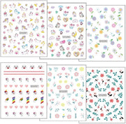 Stickers per unghie per bambini - 6 fogli - Unicorno - Fiori - Adesivi autoadesivi - Decorazione - Disegno unghie - Decorazione unghie