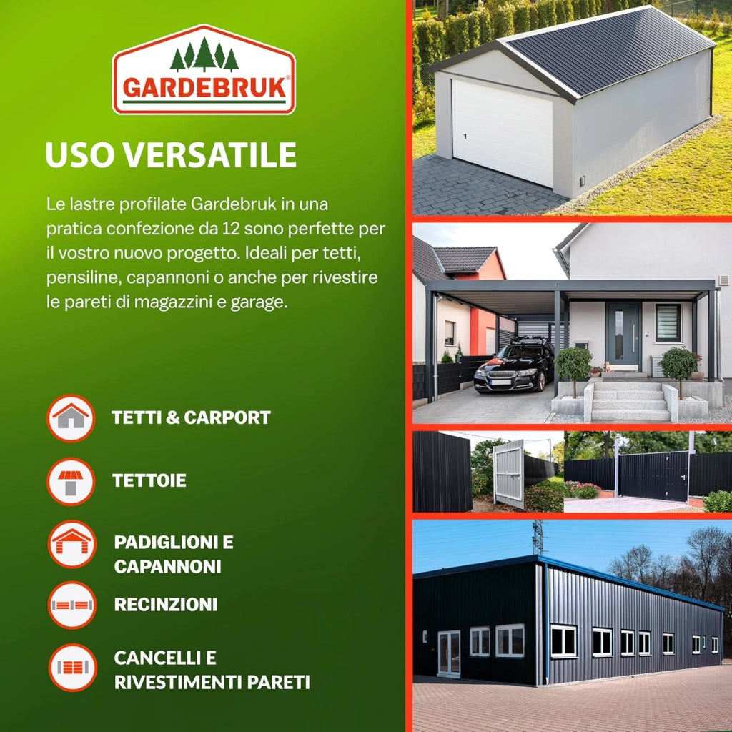 12x Lamiere Zincate Profilate in Metallo129cm x 46cm = 7m² Lastre Ondulate Trapezoidali Pannelli Resistenti Tetto Tettoia Garage Lamiera Grecata