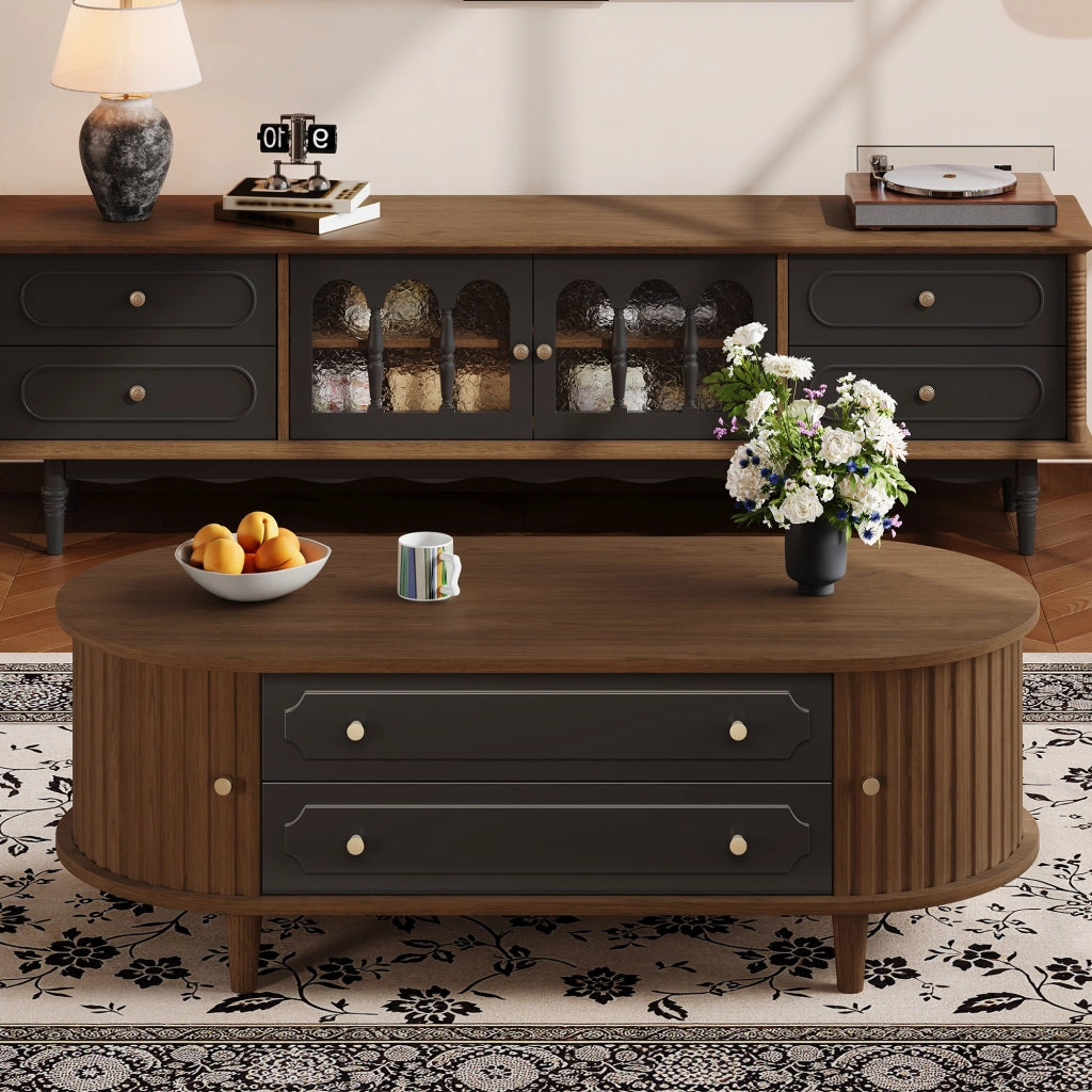 TAVOLINO DA CAFFÈ 100 x 50 x 36 cm Effetto Noce e Nero con 2 cassetti