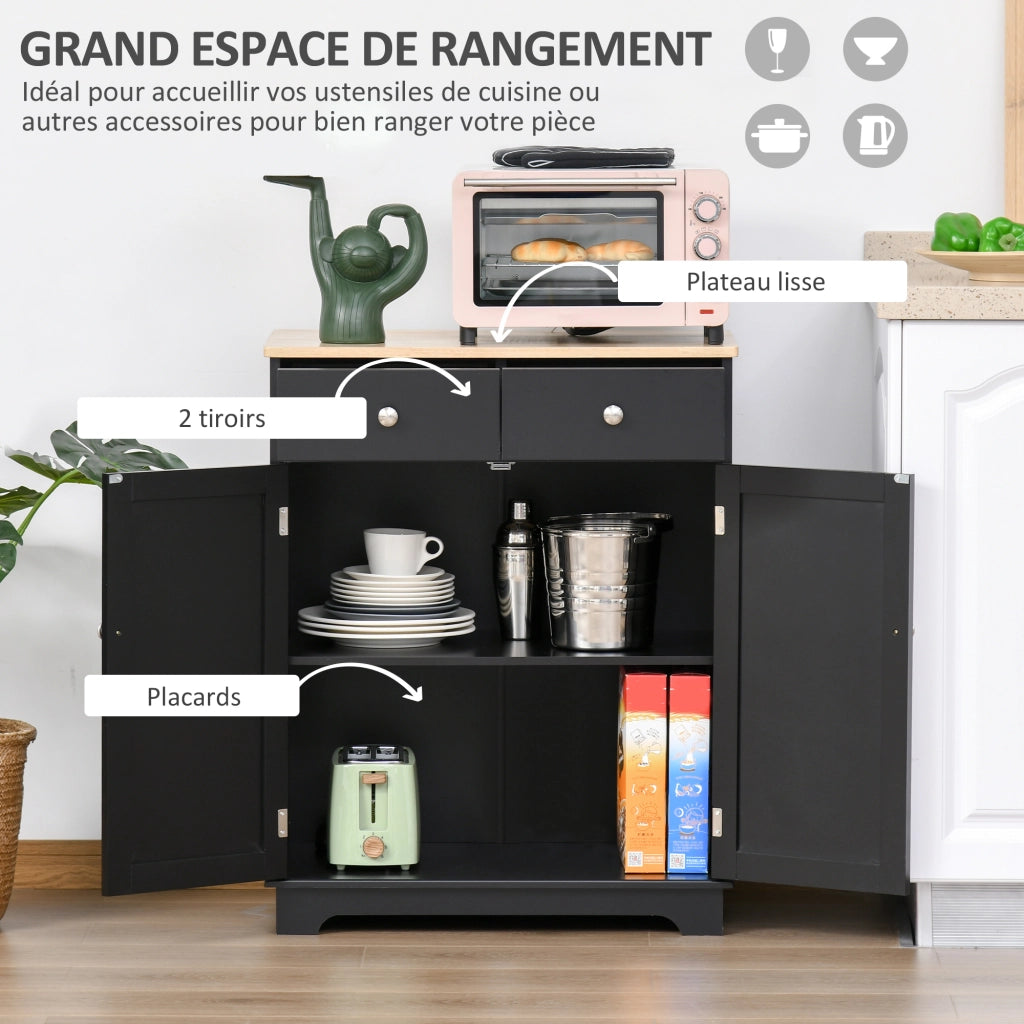 Credenza soggiorno con ante, 2 cassetti e ripiani regolabili ¨C zephmum ¨C 68x40,3x85 cm nero e legno naturale