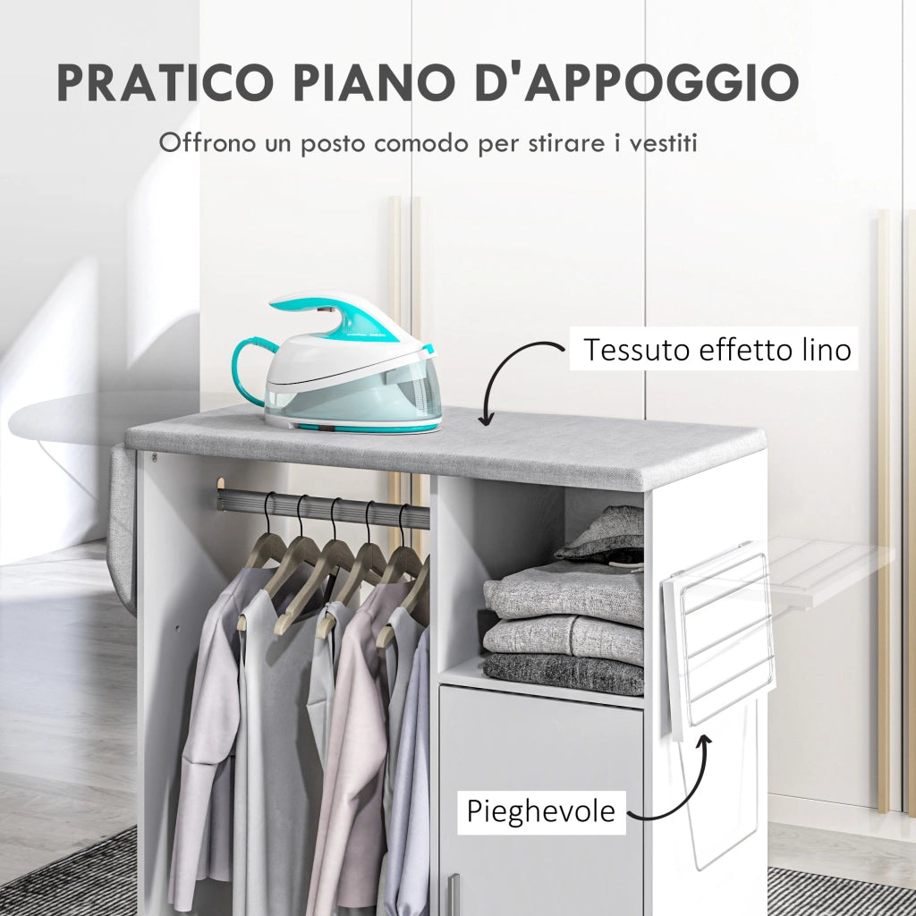 Mobile Asse da Stiro con Piano d'Appoggio e 3 Ripiani ¨C Zephmum ¨C Bianco 127x42.5x99cm