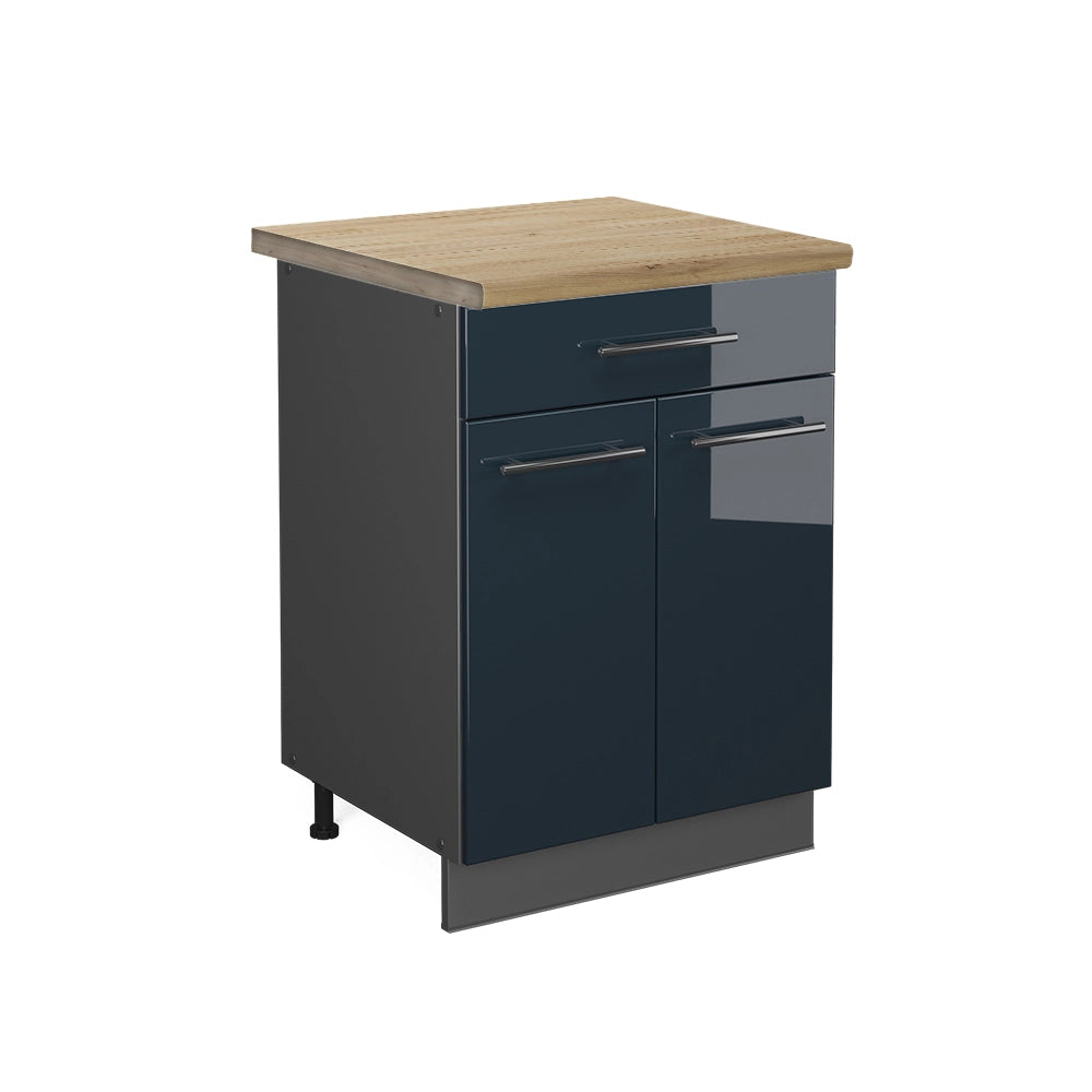Mobiletto base per cucina Fame-Line Blu scuro lucido/Antracite 60 cm con cassetto, PL Rovere Vicco
