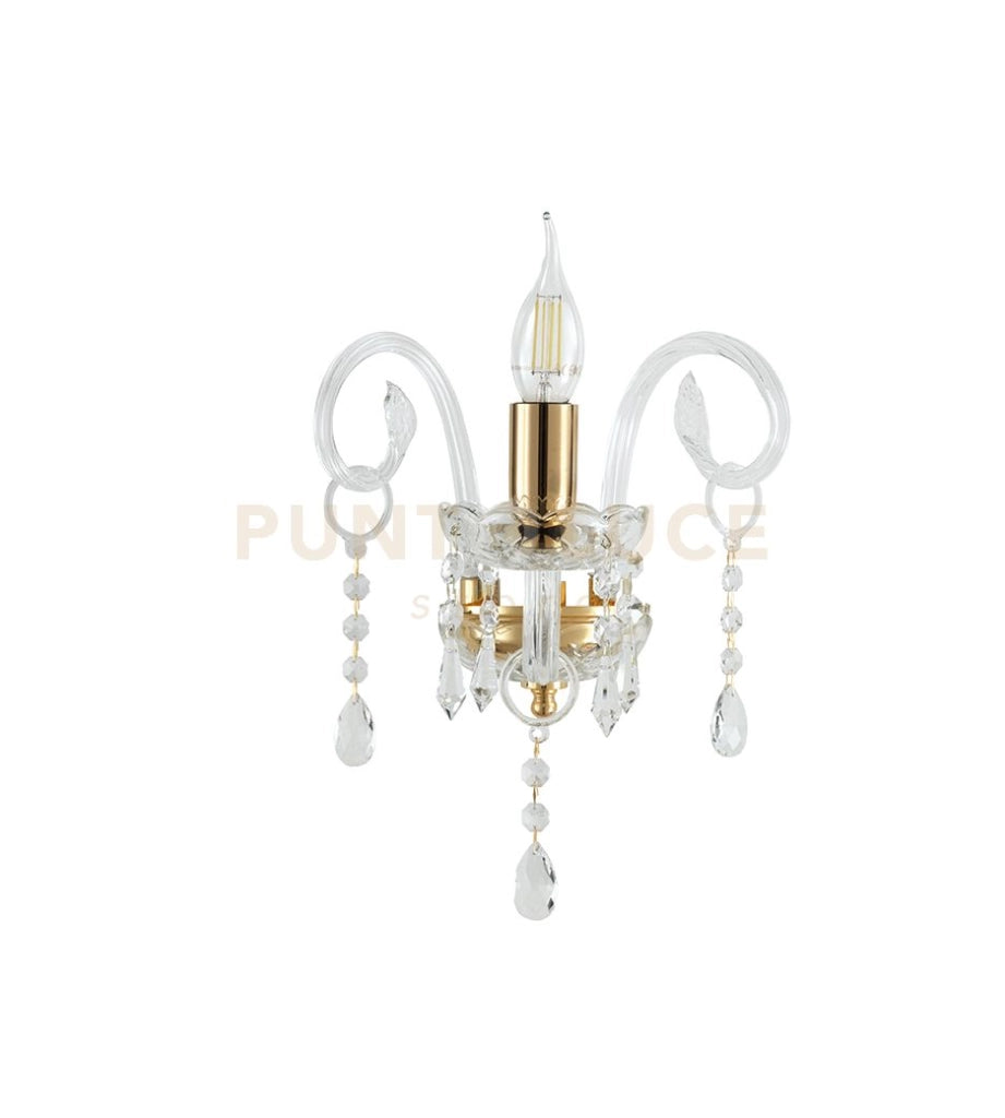 MARIA TERESA APPLIQUE MT/1 L6 PASTORALE 1 LUCE ATTACCO E14 L.20CM H.25CM CRISTALLO E ORO