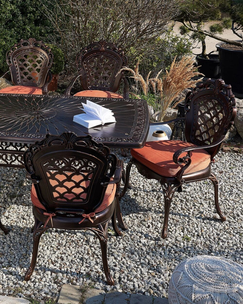 Set di 2 sedie da pranzo da giardino cuscini per sedili in poliestere alluminio marrone vintage