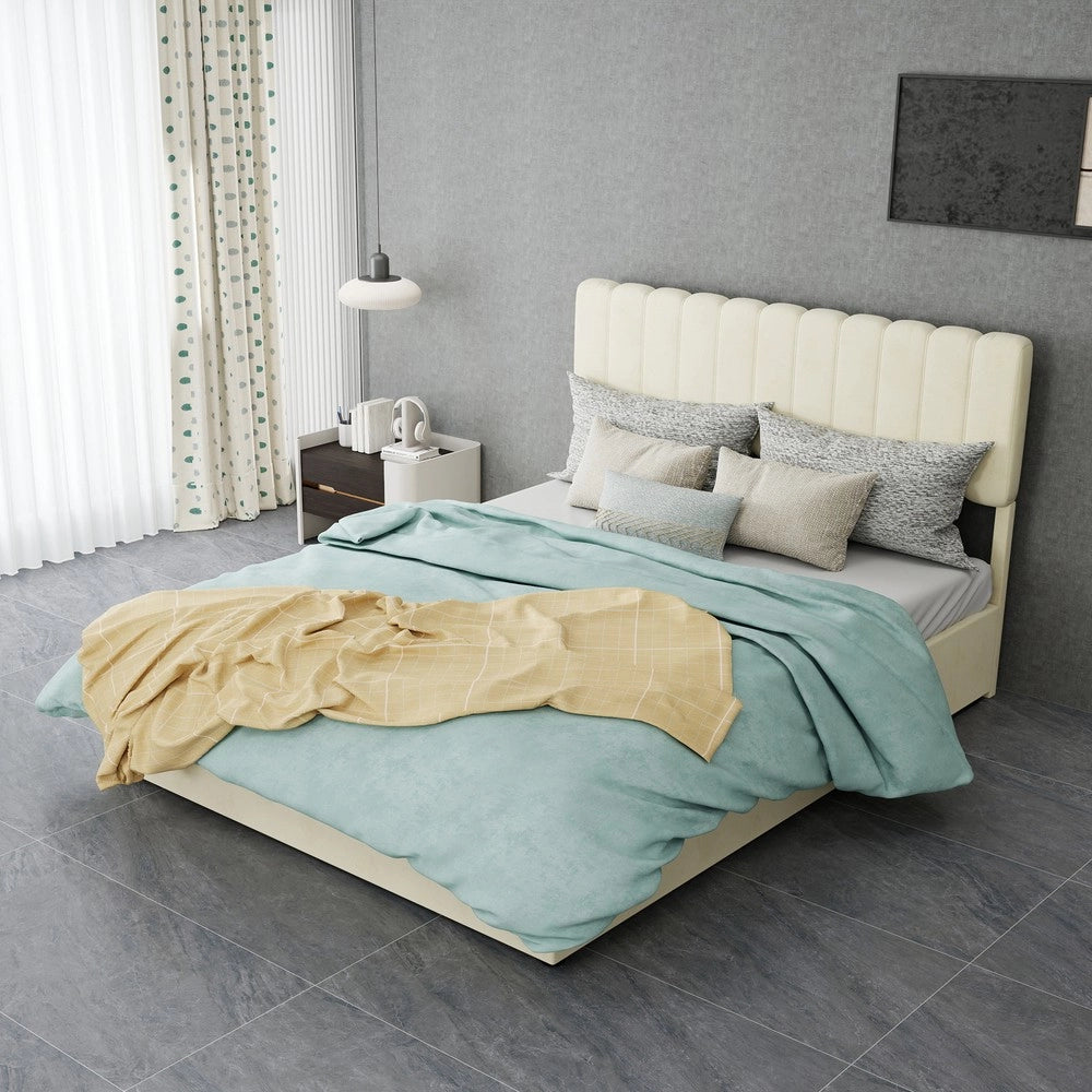 Letto Contenitore Imbottito con Testiera ¨C MINIMAL ¨C Beige 140x200 con Materasso