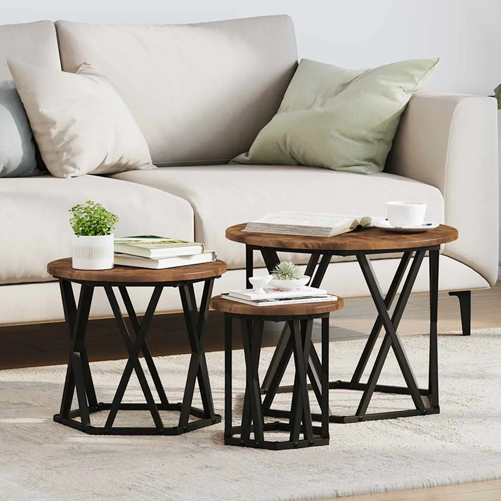 Tavolo Laterale Nesting 3 pcs Rovere fumé 868257