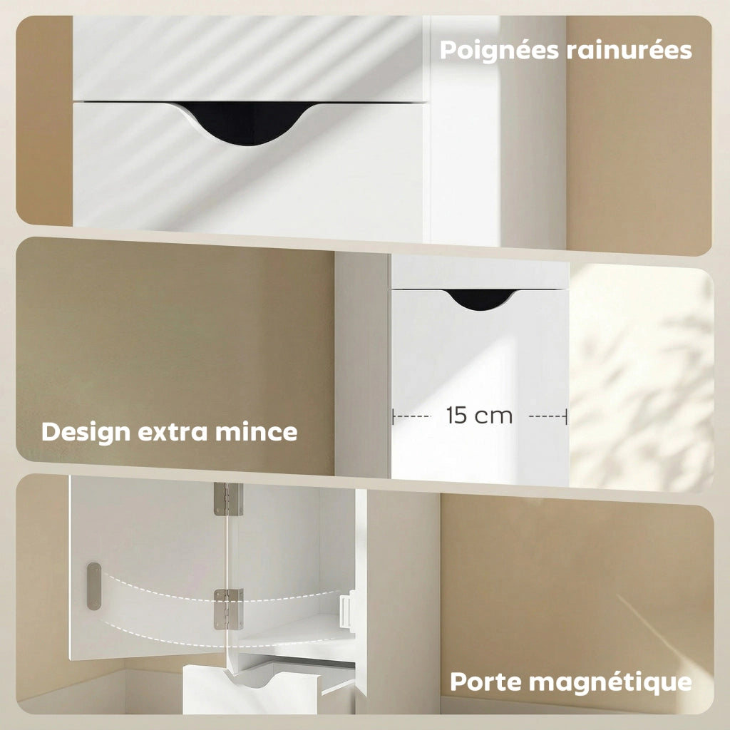 Mobile colonna bagno con cassetto e ripiani ¨C zephmum ¨C 15x33x136.8 cm bianco