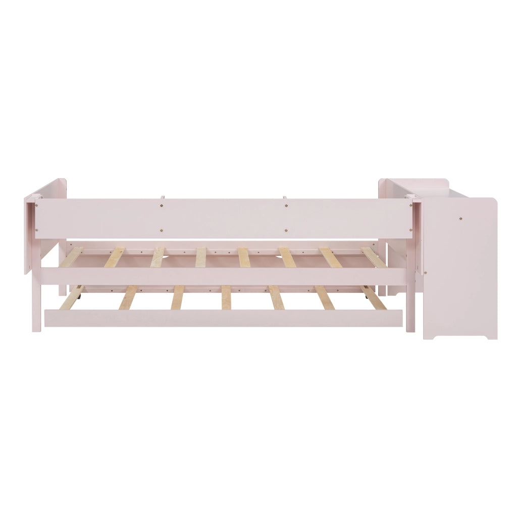 OKWISH Letto estraibile 90×200 cm, Letto Singolo con Letto estraibile, Scrivania e 3 Mensole, senza Materasso, in Pino e MDF, Rosa