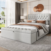 Panca contenitore in lino 141 x 41;5 x 47 cm; grigio chiaro