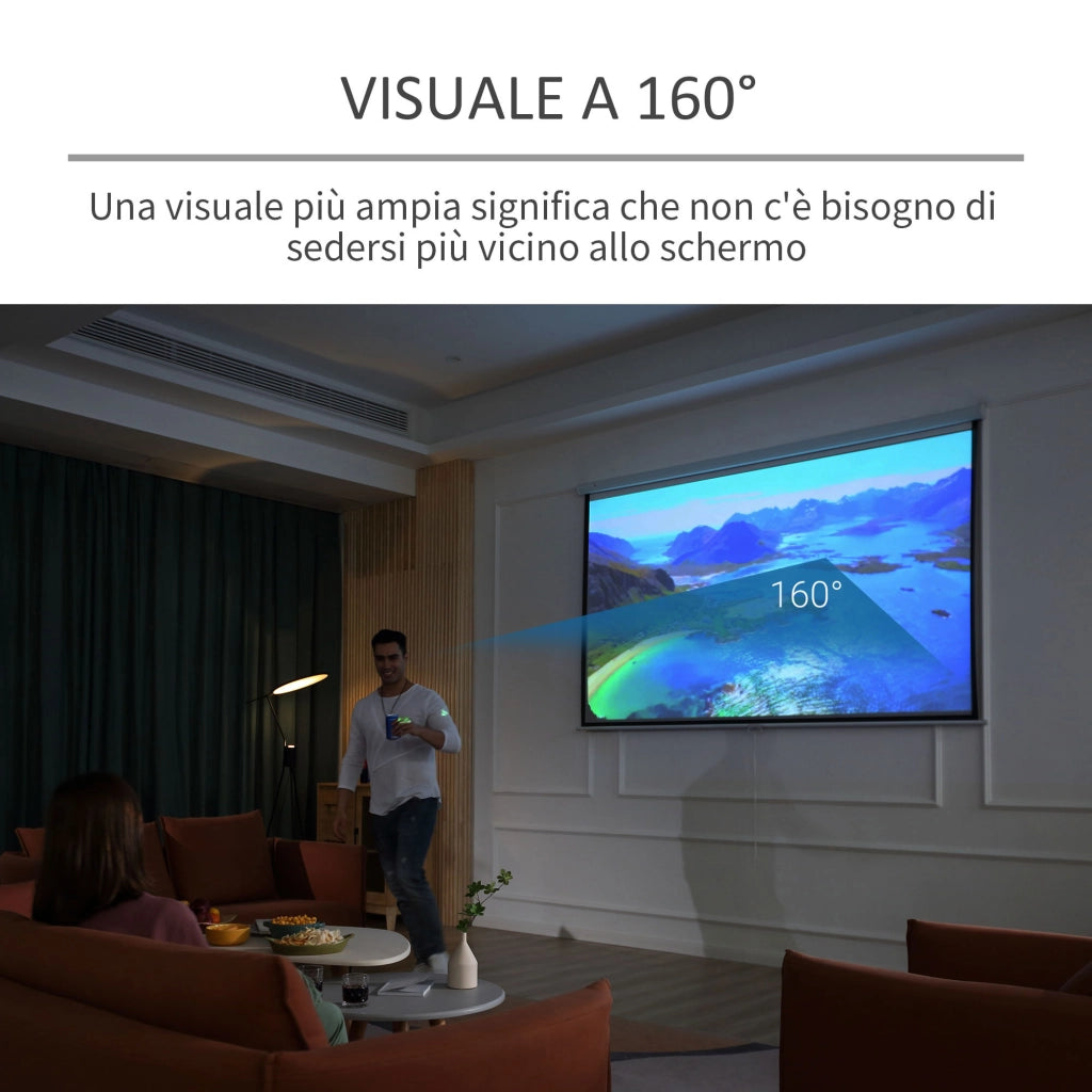 Telo per Proiettore da 120" Formato 16:9/4:3 ad Altezza Regolabile, 251.8x8.6x7 cm, Bianco e Nero