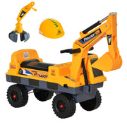 EasyComfort Ruspa Giocattolo 2 in 1 con Escavatore e Mordente, Vano Nascosto, Gioco Cavalcabile Bambini 2-3 Anni, 90x28x58cm, Giallo