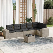 Set Divani da Giardino 7pz con Cuscini Grigio Chiaro Polyrattan
