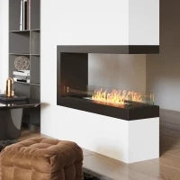 Camino Bioetanolo a 3 Lati con Bruciatore da 2.4L e Durata 4 Ore, Copertura 30㎡, 100x30x55cm, Nero