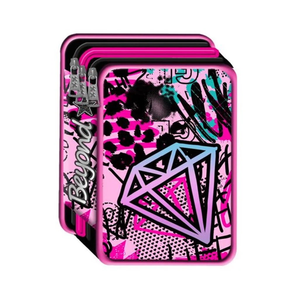 Trade Shop - Astuccio Scuola Con 3 Zip Grafica Urban Con Graffiti Diamante Beyond Girl 1004p1511 -