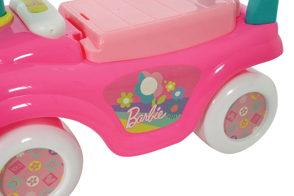Macchina Cavalcabile per Bambini Volante Direzionabile Vano Contenitore e Telefono Barbie Rosa e Verde Acqua