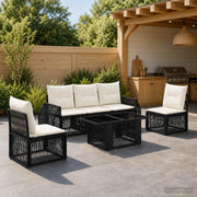 Set Divano da Giardino 6 pz Nero e Bianco Crema polyrattan 3436921