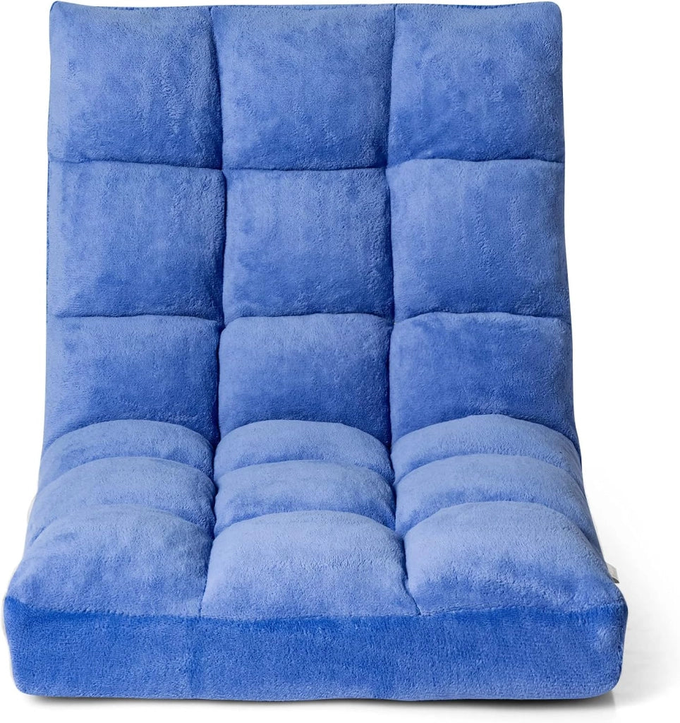 Sedia da pavimento, imbottita, pieghevole, con cuscino da pavimento regolabile a 14 livelli con schienale, per meditazione e finestra, colore: blu