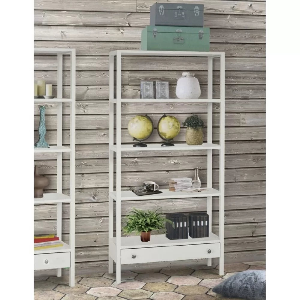 Libreria laccata bianca con cassetto  90x32x180 (730) - Mobili 2G