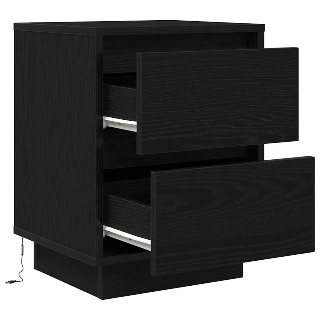 Set di 2 Comodini | Armadio da Notte | Mobiletto da notte con Luci LED Nero 38x34x50 cm