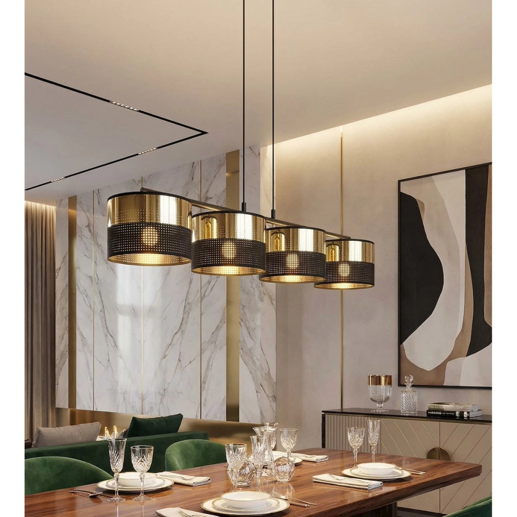 Lampada a sospensione LUX in acciaio nero e oro