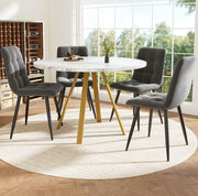 Set da pranzo 80x80x75 cm con 4 sedie; piano in MDF e gambe in ferro; bianco e oro