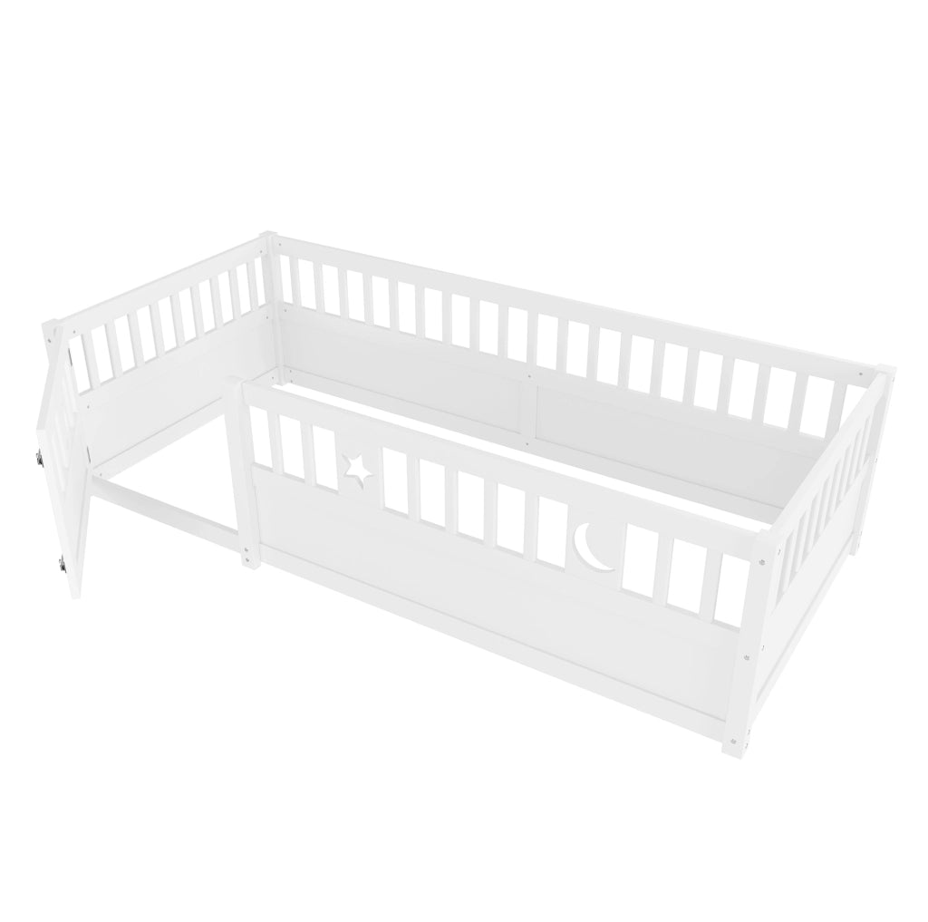 Letto per bambini 90x190 cm con sponde di sicurezza e decoro stelle e luna