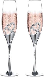 Vetri di Champagne eleganti per Matrimonio: 2 pezzi di cristallo argenteo per occasioni festive e regali di nozze