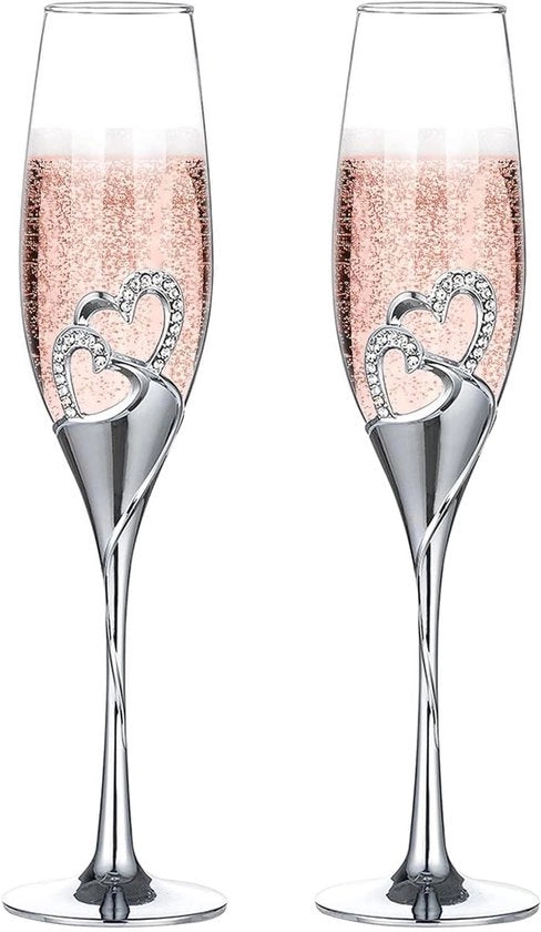 Vetri di Champagne eleganti per Matrimonio: 2 pezzi di cristallo argenteo per occasioni festive e regali di nozze