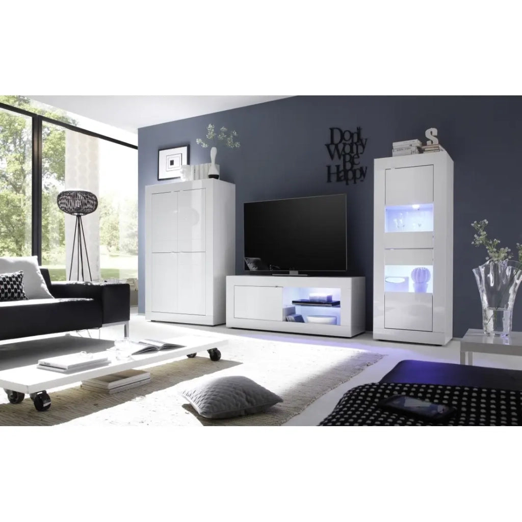 Vetrina con porta in vetro, collezione ISORA, colore bianco lucido lacato