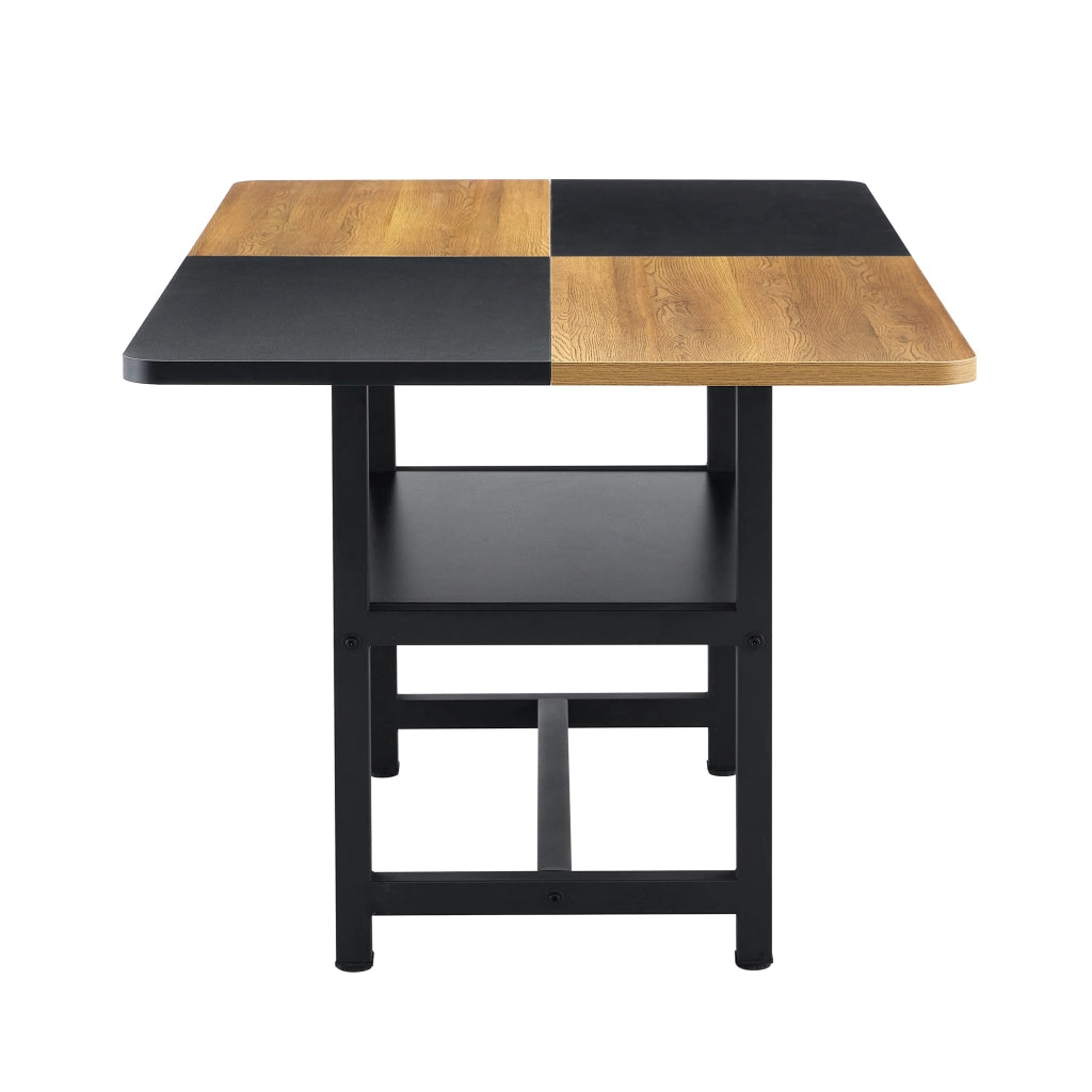 Tavolo da pranzo rettangolare con ripiano contenitore in MDF e metallo nero e legno 160 × 90 × 76 cm