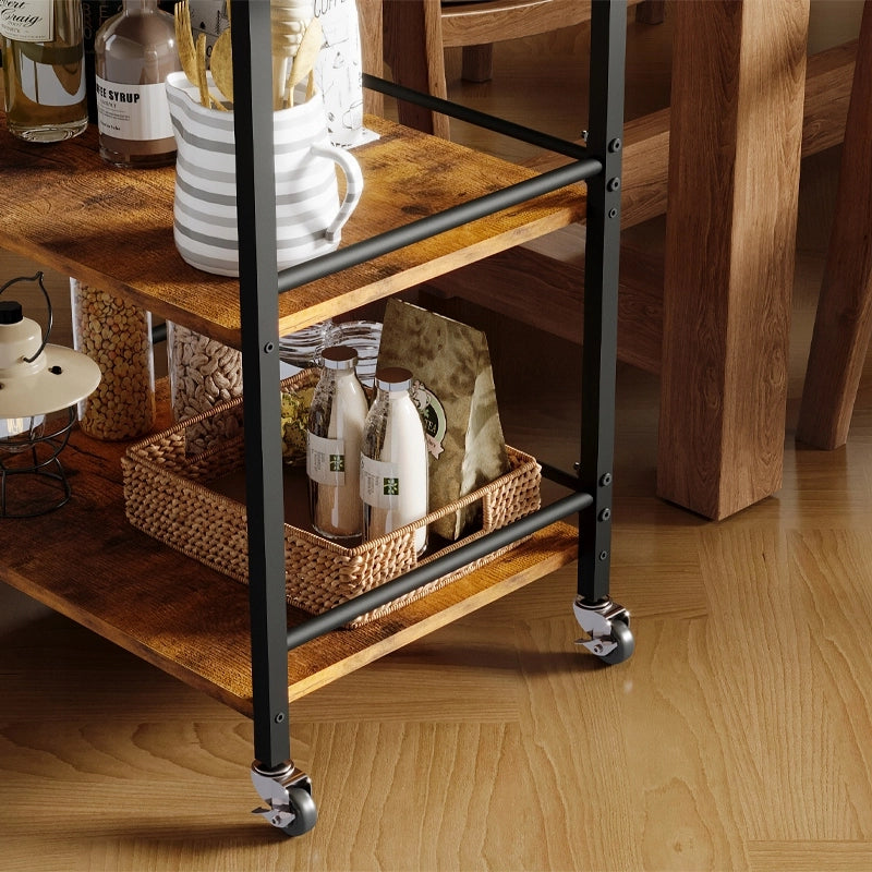 Carrello da cucina con vassoio rimovibile, marrone, stile vintage/retrò/loft, su ruote, 86 cm