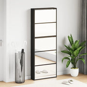 Scarpiera con Specchio a 5 Livelli-Mobile con specchio Nera 63x17x169,5 cm